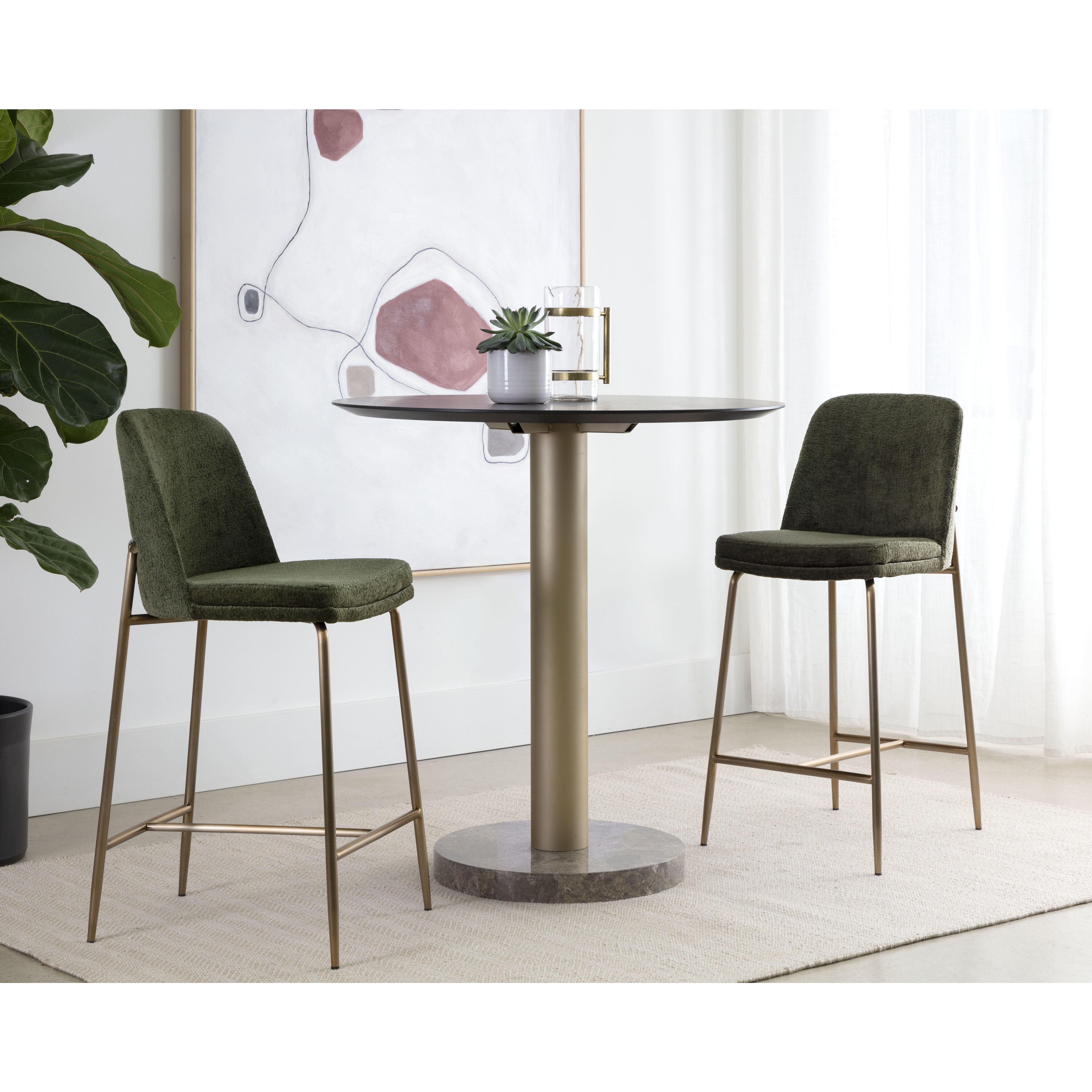 Zeke 37.75 inch Antique Brass / Bergen Olive Counter Stool